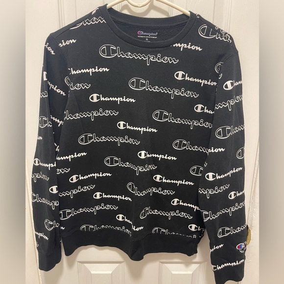 Champion Men's Black and White Crewneck Sweater - Picture 1 of 5